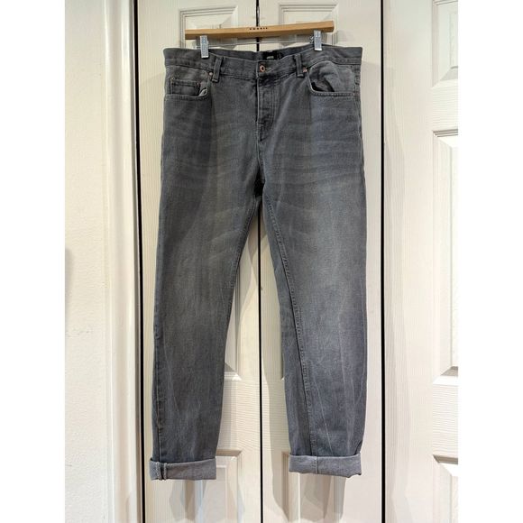 ASOS Rigid Gray Vintage Wash Slim Slouch Boyfriend Jeans Button Fly 36W 34L - Picture 2 of 12